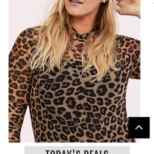 Mesh leopard mock turtleneck